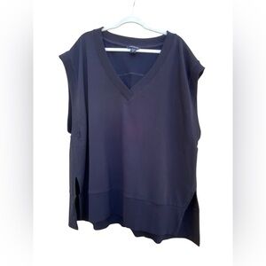 Athleta Black Retroterry V Neck Sweatshirt Tee 2XL